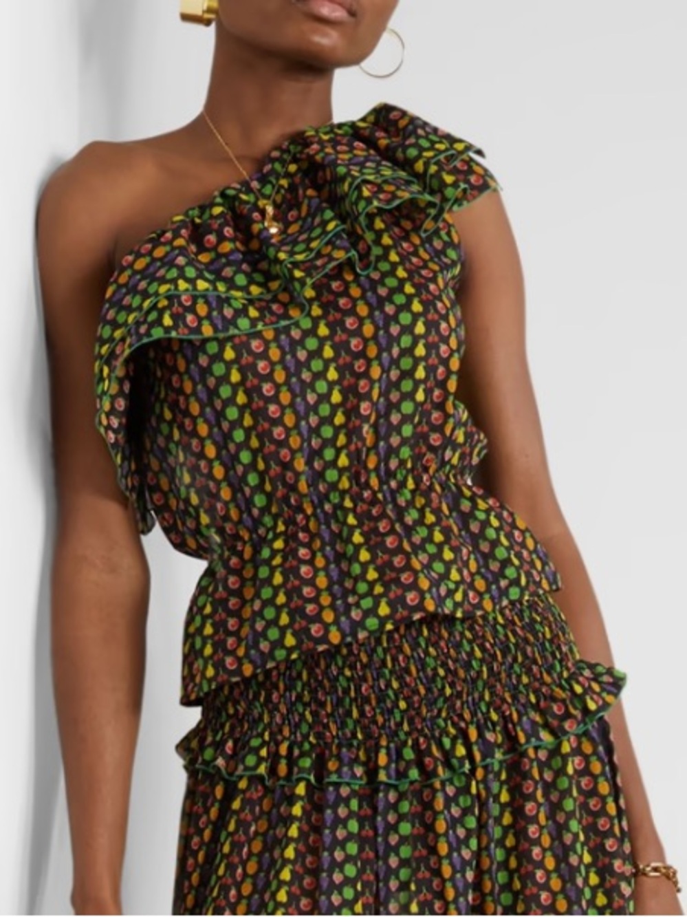 Loretta Caponi one shoulder Ruffle Top XS New $344